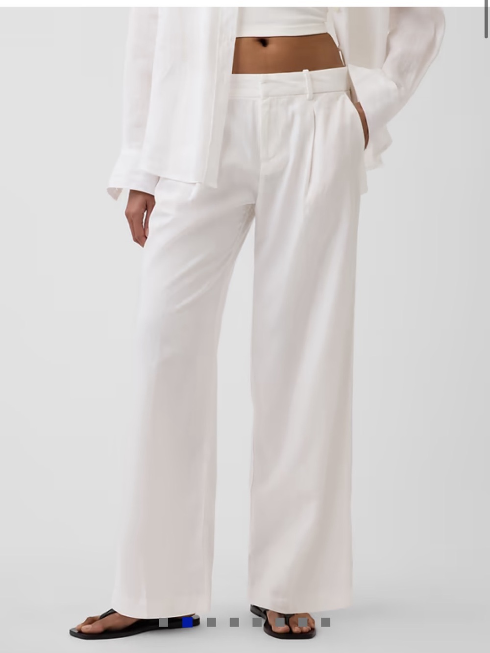 Gap 365 Low Rise Linen-Blend Trousers Wide Leg Off White